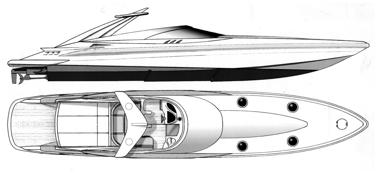 Power 50 technical drawing, side and top views